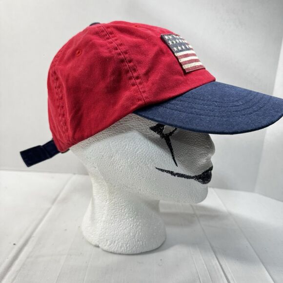 VTG Polo Ralph Lauren Hat USA Flag Cap Red Cotton Strap Back Embroidery Logo - Picture 5 of 13